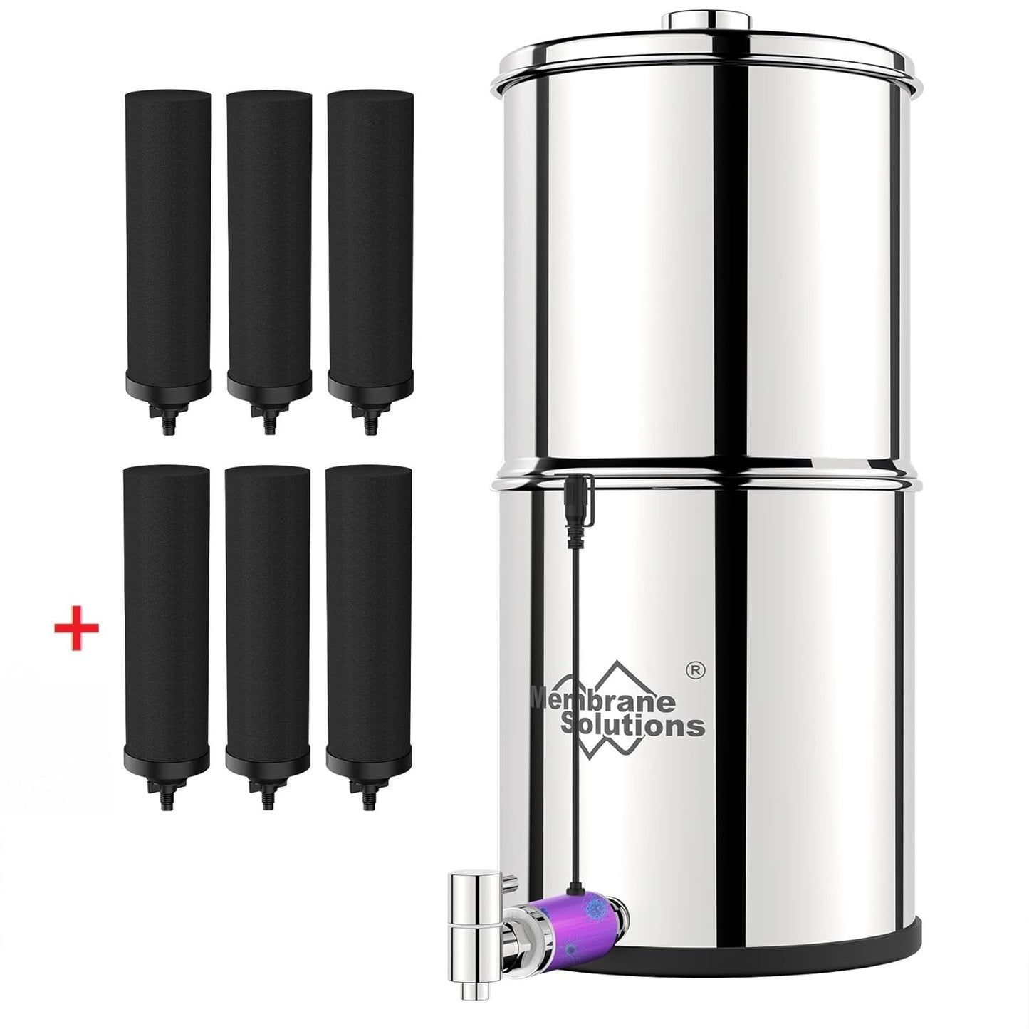 U3P UV 2.25-Gallons Stainless Steel Gravity Water Filter Fed Tank with 3 Black Filters