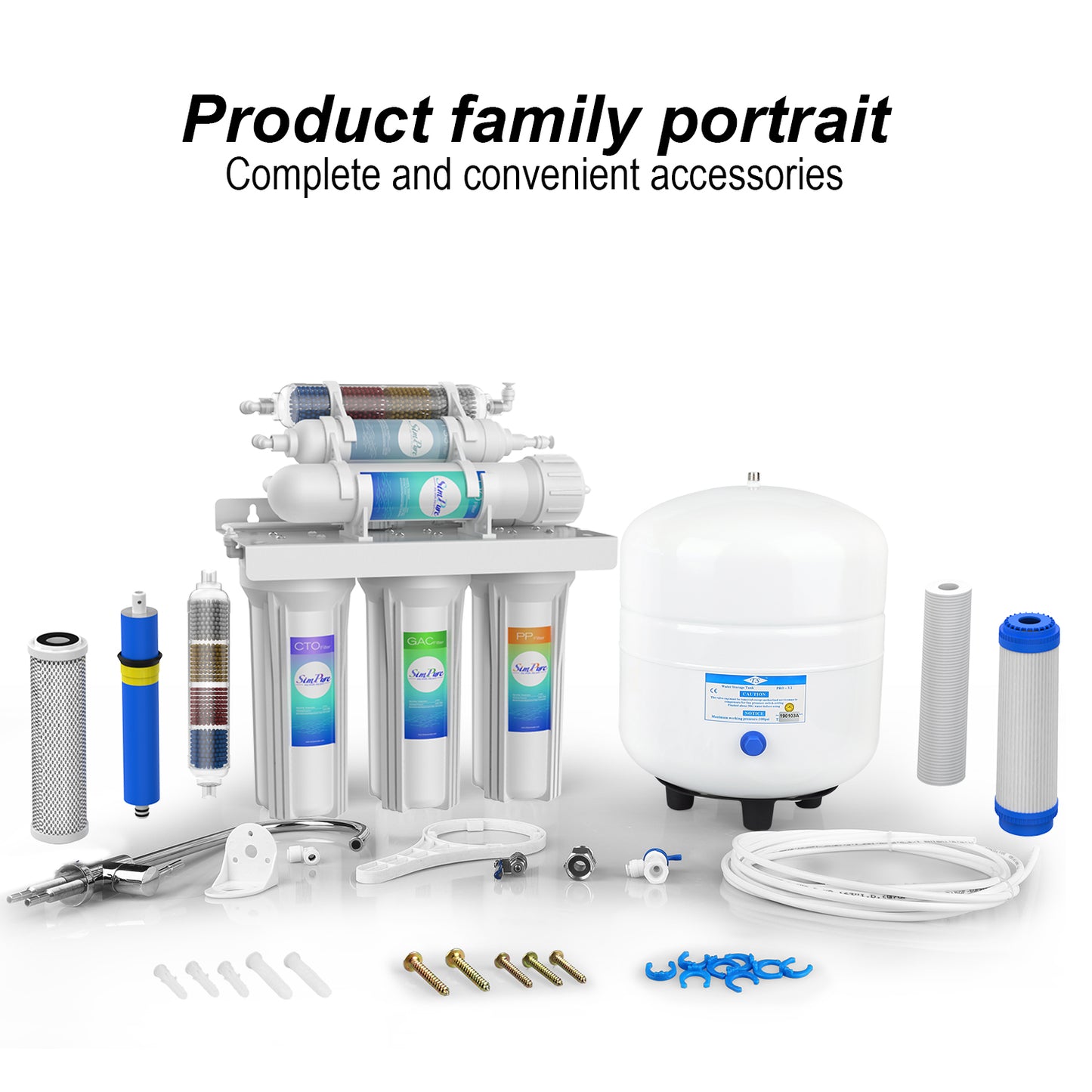 SimPure Under Sink Water Filter System, 6-Stage 100 GPD Reverse Osmosis Filtration System Alkaline Water Purifier NSF Certified with Faucet & Tank