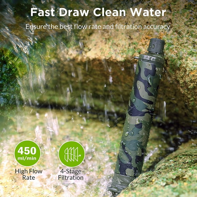 Camo Water Filter Straw, Portable Water Purifier Survival Gear for Hiking Camping Travel