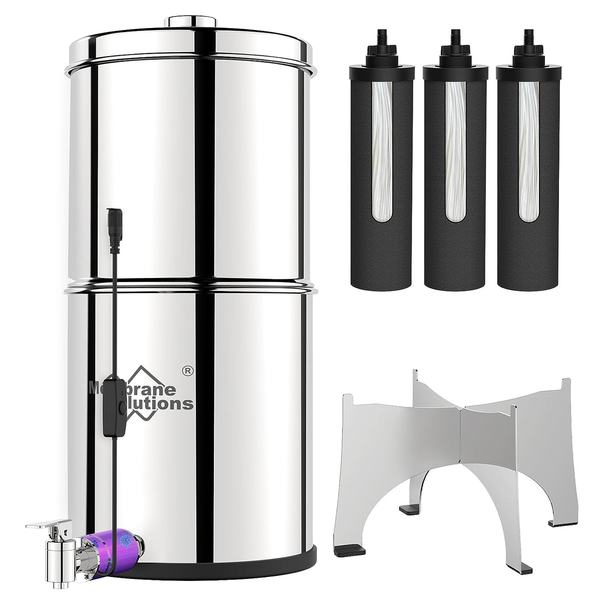 U3P UV 2.25-Gallons Stainless Steel Gravity Water Filter Fed Tank with 3 Black Filters