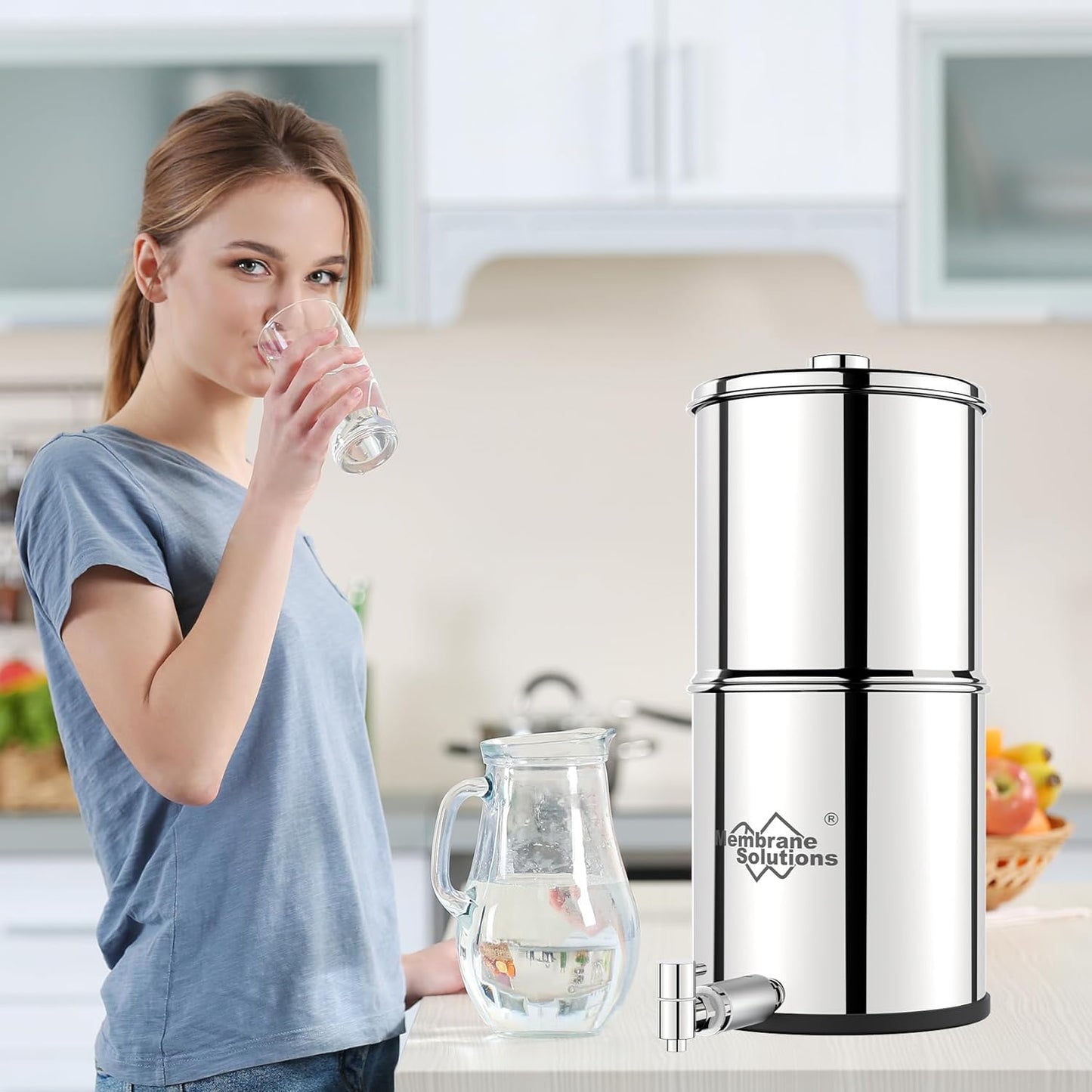 U3P UV 2.25-Gallons Stainless Steel Gravity Water Filter Fed Tank with 3 Black Filters