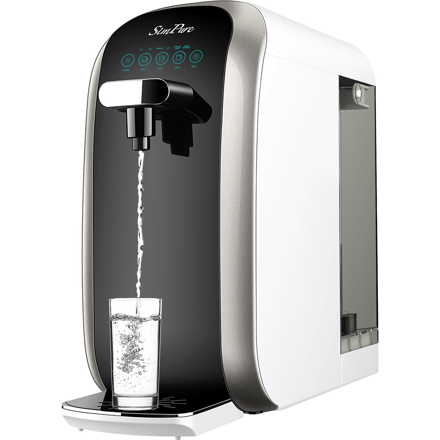 SimPure Y7P-W UV Countertop Reverse Osmosis Water Filter, NSF/ANSI 58 Certified, 4 Stage RO Water Filtration System, Water Purifier for Home, 4: 1 Pure to Drain, BPA Free (No Installation Required)