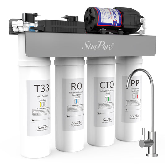 SimPure Tankless UV Reverse Osmosis System, NSF/ANSI 58 Certified, RO Water Filter System Under Sink 400 GPD, 8 Stage Water Filtration, Near 0 TDS, BPA Free, 1.5:1 Pure to Drain, Built-in Pump