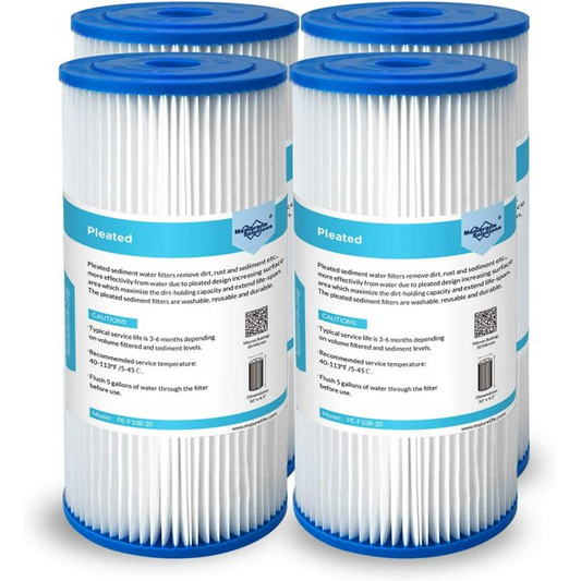 Membrane Solutions 20 Micron Pleated Water Filter Home 10"x4.5" Whole House Heavy Duty Sediment Replacement Cartridge Compatible with ECP10-1,ECP20-BB,R50-BBSA,FXHSC,CB1-SED10-BB (4 Pack)