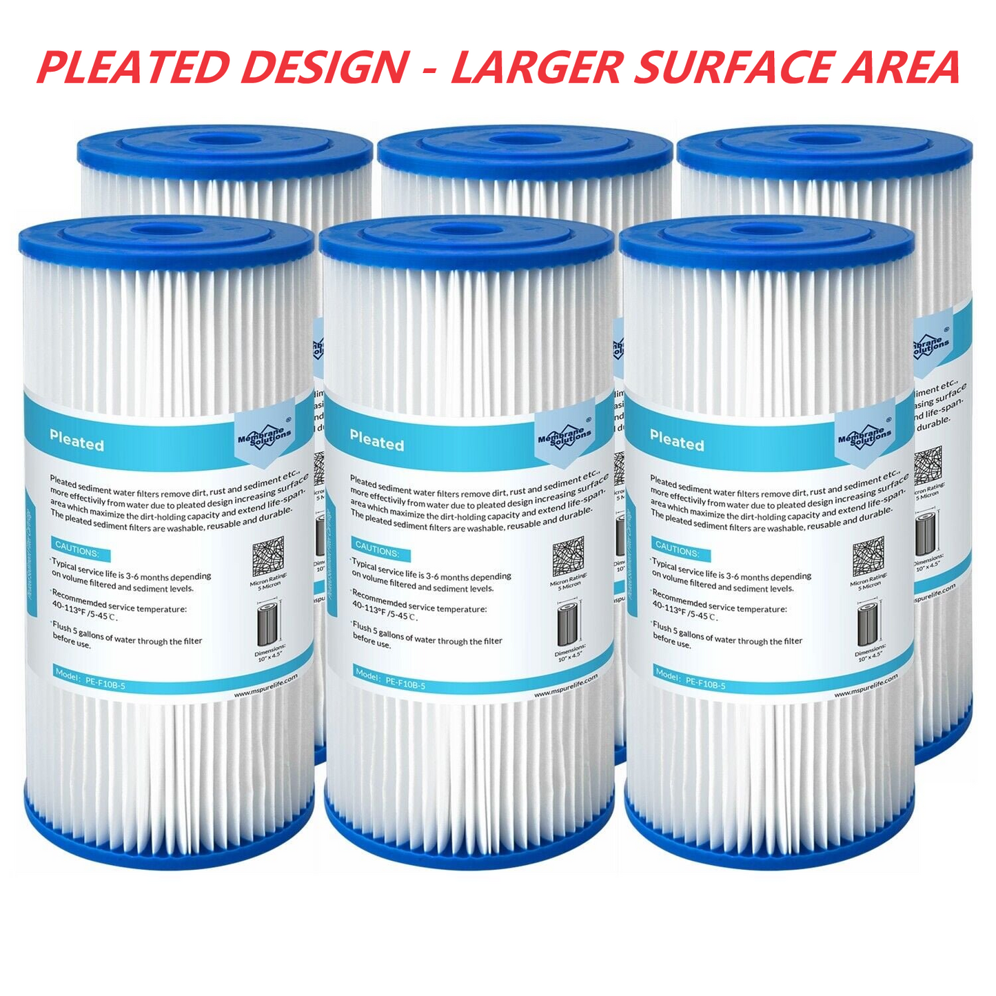 Membrane Solutions 20 Micron Pleated Water Filter Home 10"x4.5" Whole House Heavy Duty Sediment Replacement Cartridge Compatible with ECP10-1,ECP20-BB,R50-BBSA,FXHSC,CB1-SED10-BB (4 Pack)