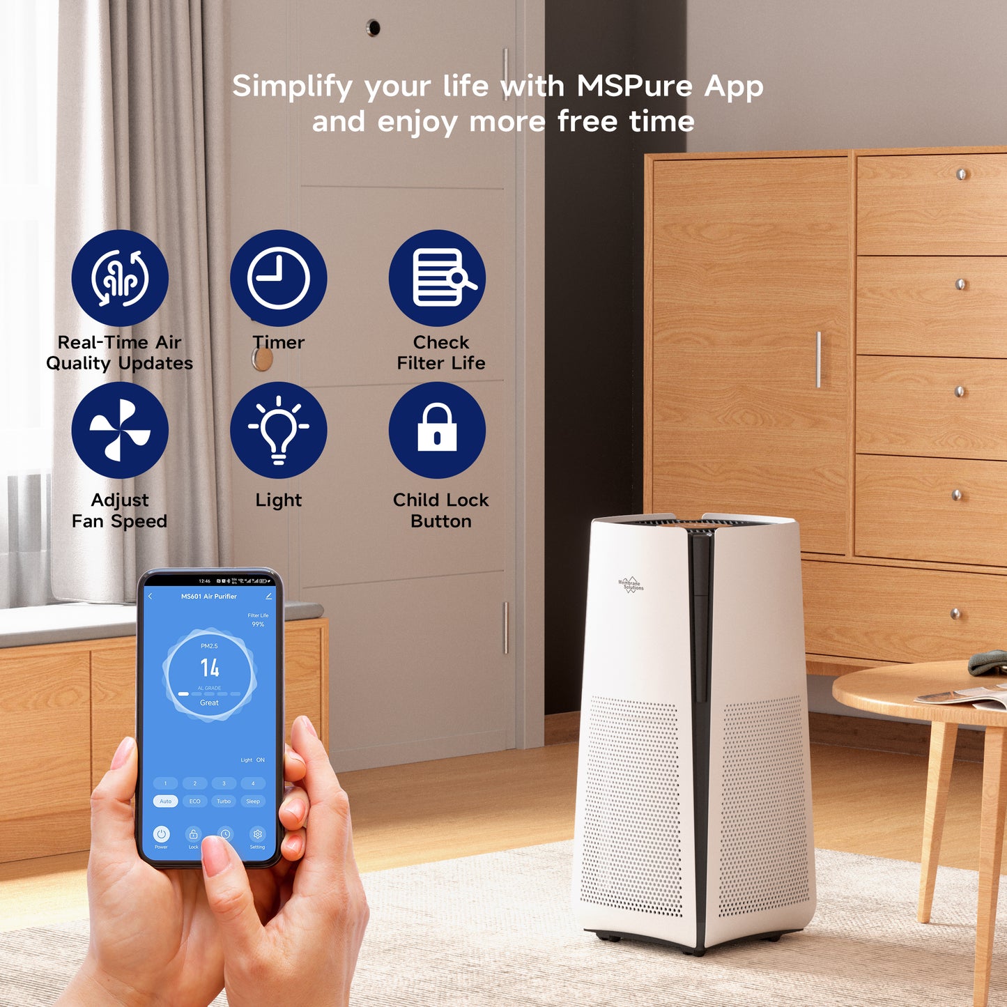 MS601 Smart Air Purifier for Extra Large Room up to 3027 Sq Ft